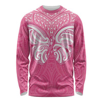 New Zealand Breast Cancer Awareness Long Sleeve Shirt Maori Butterfly Pink Ribbon LT14 Unisex Pink - Polynesian Pride