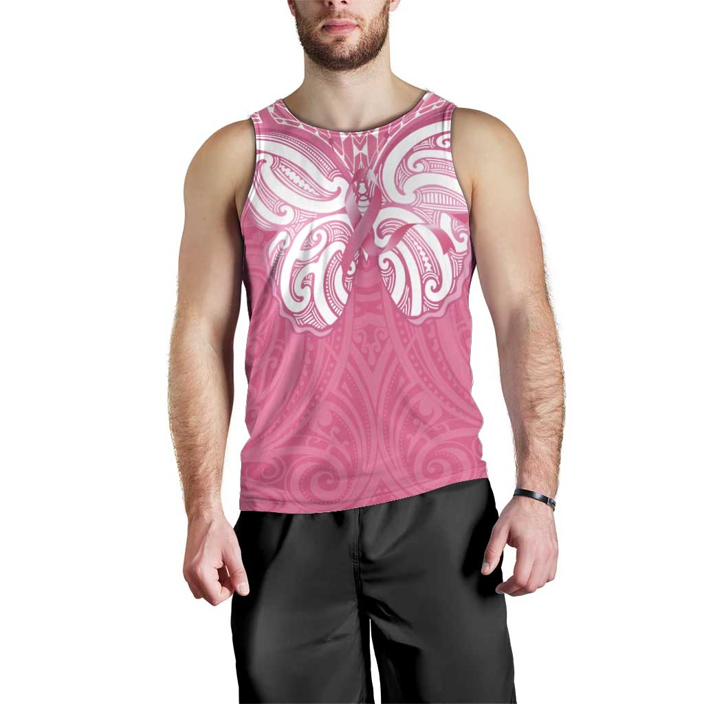 New Zealand Breast Cancer Awareness Men Tank Top Maori Butterfly Pink Ribbon LT14 - Polynesian Pride