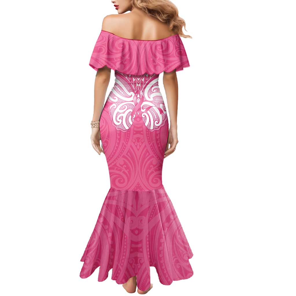 New Zealand Breast Cancer Awareness Mermaid Dress Maori Butterfly Pink Ribbon LT14 - Polynesian Pride