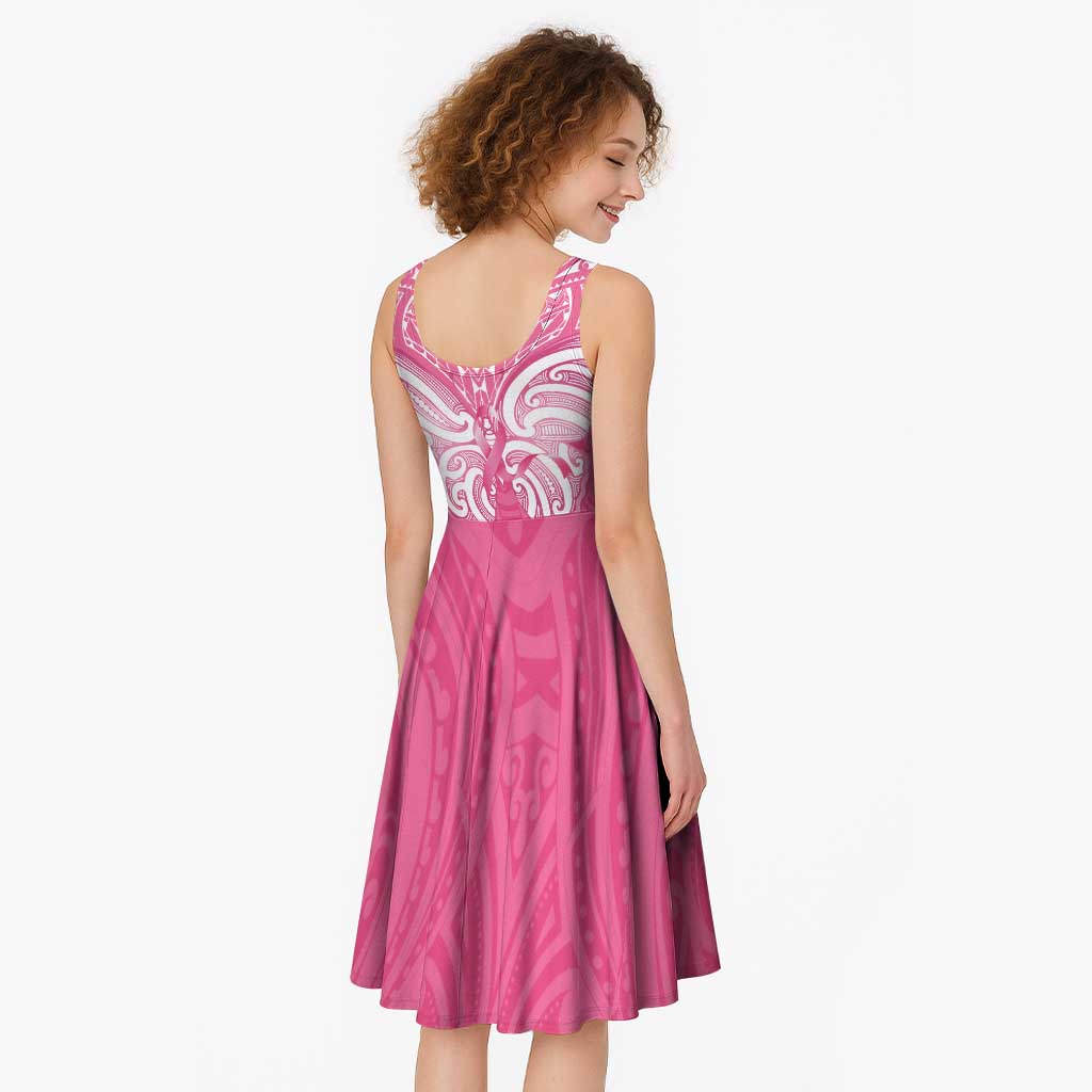 New Zealand Breast Cancer Awareness Midi Dress Maori Butterfly Pink Ribbon LT14 - Polynesian Pride