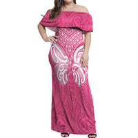 New Zealand Breast Cancer Awareness Off Shoulder Maxi Dress Maori Butterfly Pink Ribbon LT14 Women Pink - Polynesian Pride