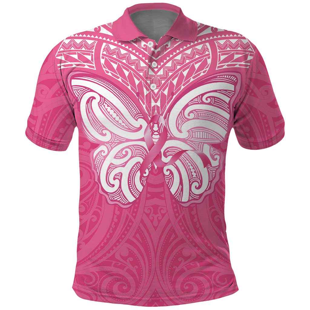 New Zealand Breast Cancer Awareness Polo Shirt Maori Butterfly Pink Ribbon LT14 Pink - Polynesian Pride