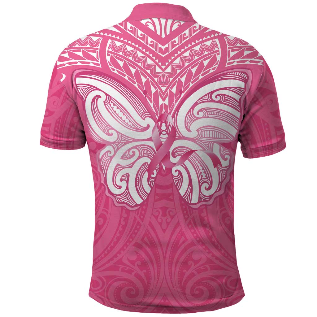 New Zealand Breast Cancer Awareness Polo Shirt Maori Butterfly Pink Ribbon LT14 - Polynesian Pride