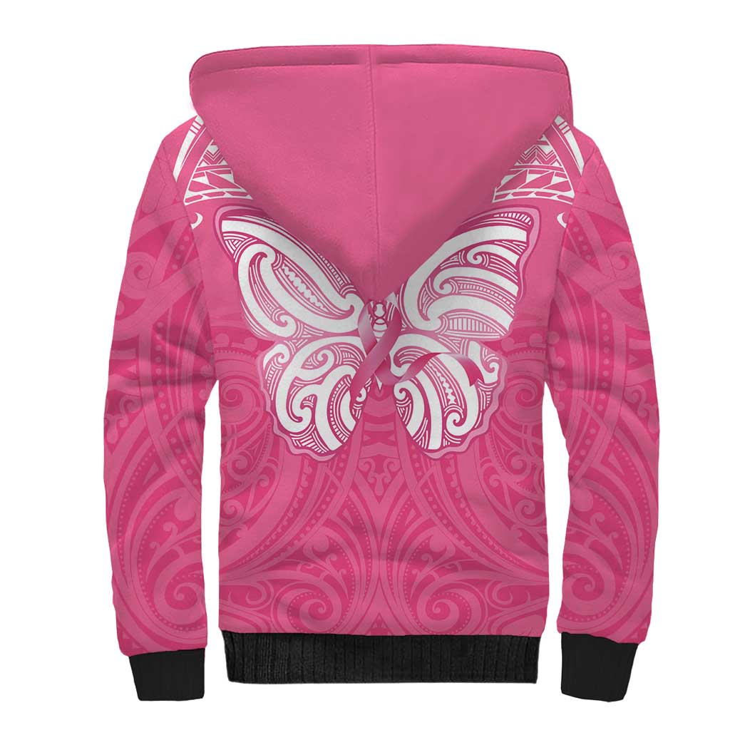 New Zealand Breast Cancer Awareness Sherpa Hoodie Maori Butterfly Pink Ribbon LT14 - Polynesian Pride