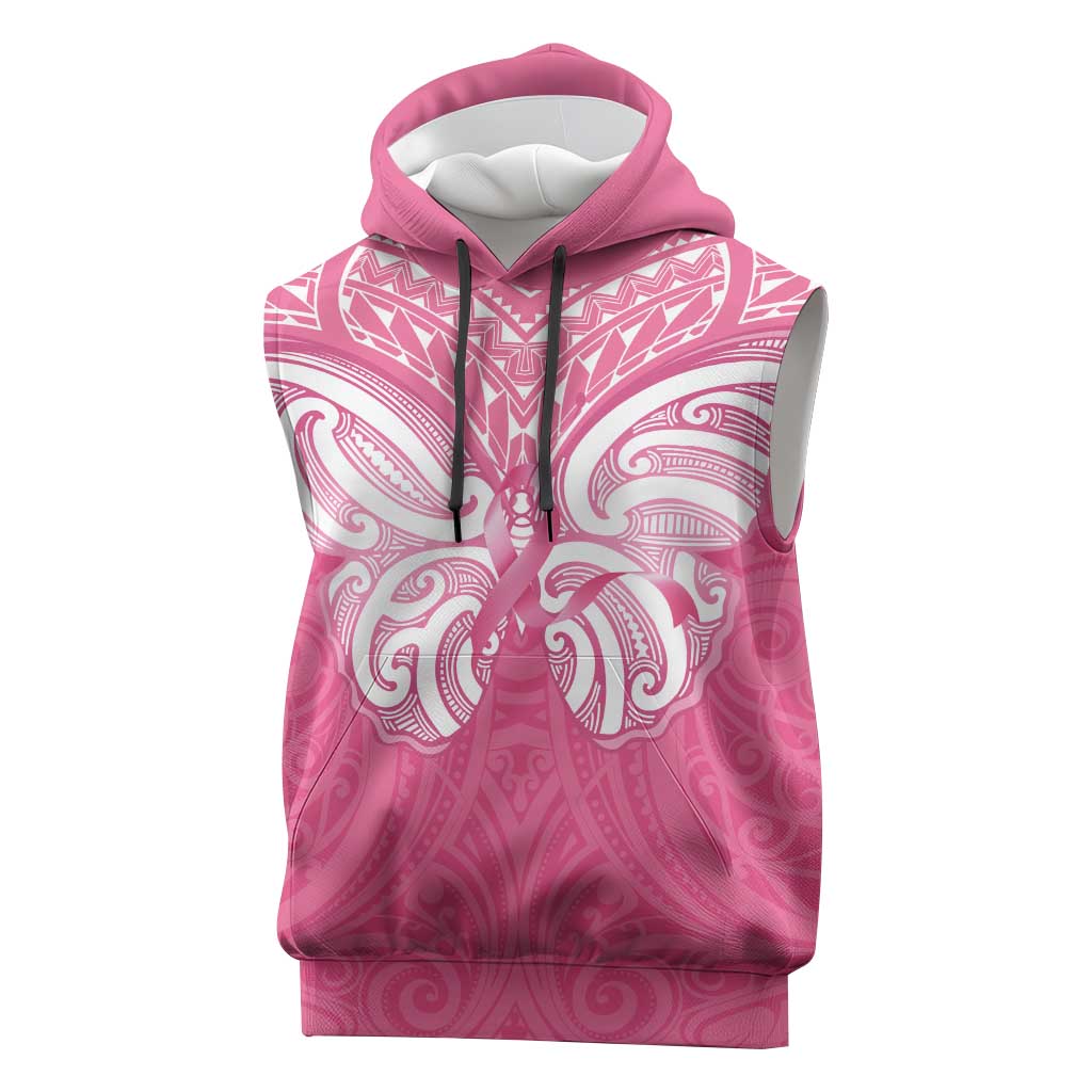 New Zealand Breast Cancer Awareness Sleeveless Hoodie Maori Butterfly Pink Ribbon LT14 Pink - Polynesian Pride
