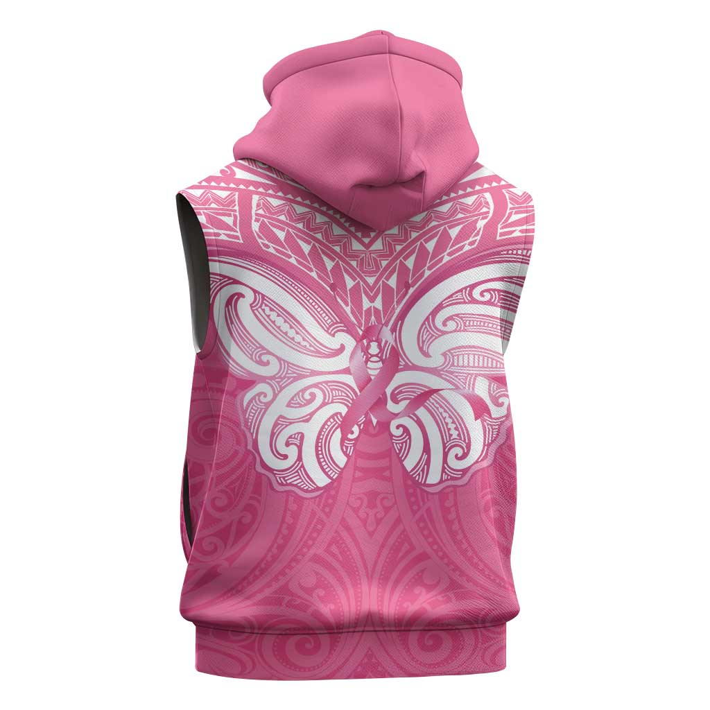 New Zealand Breast Cancer Awareness Sleeveless Hoodie Maori Butterfly Pink Ribbon LT14 - Polynesian Pride