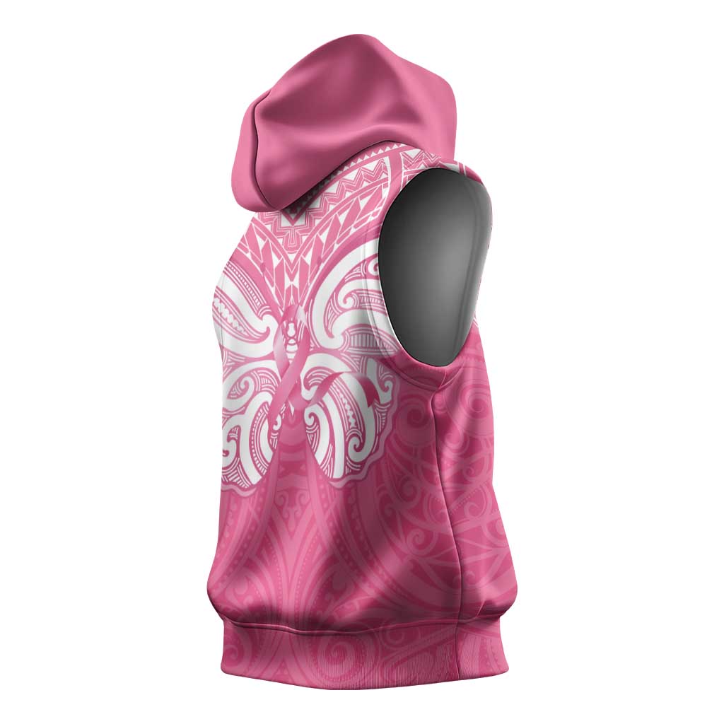 New Zealand Breast Cancer Awareness Sleeveless Hoodie Maori Butterfly Pink Ribbon LT14 - Polynesian Pride