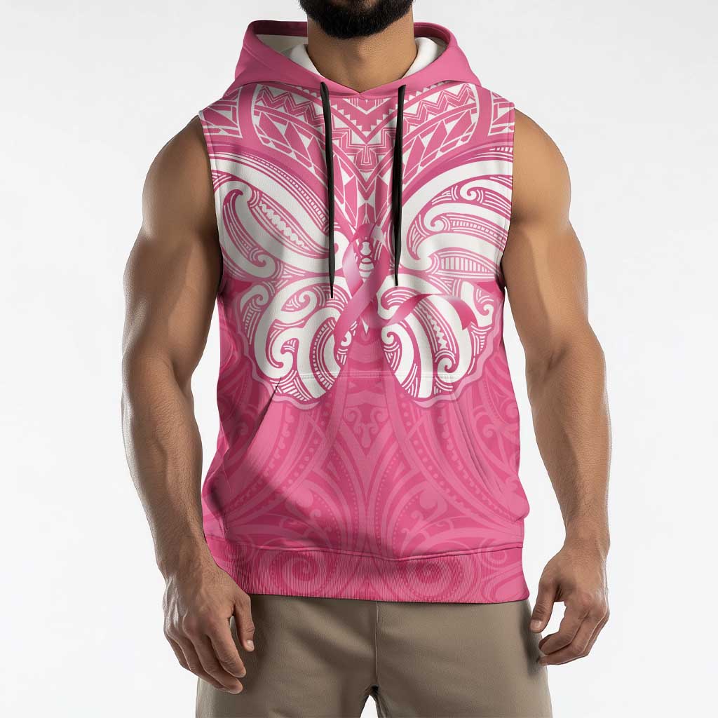 New Zealand Breast Cancer Awareness Sleeveless Hoodie Maori Butterfly Pink Ribbon LT14 - Polynesian Pride