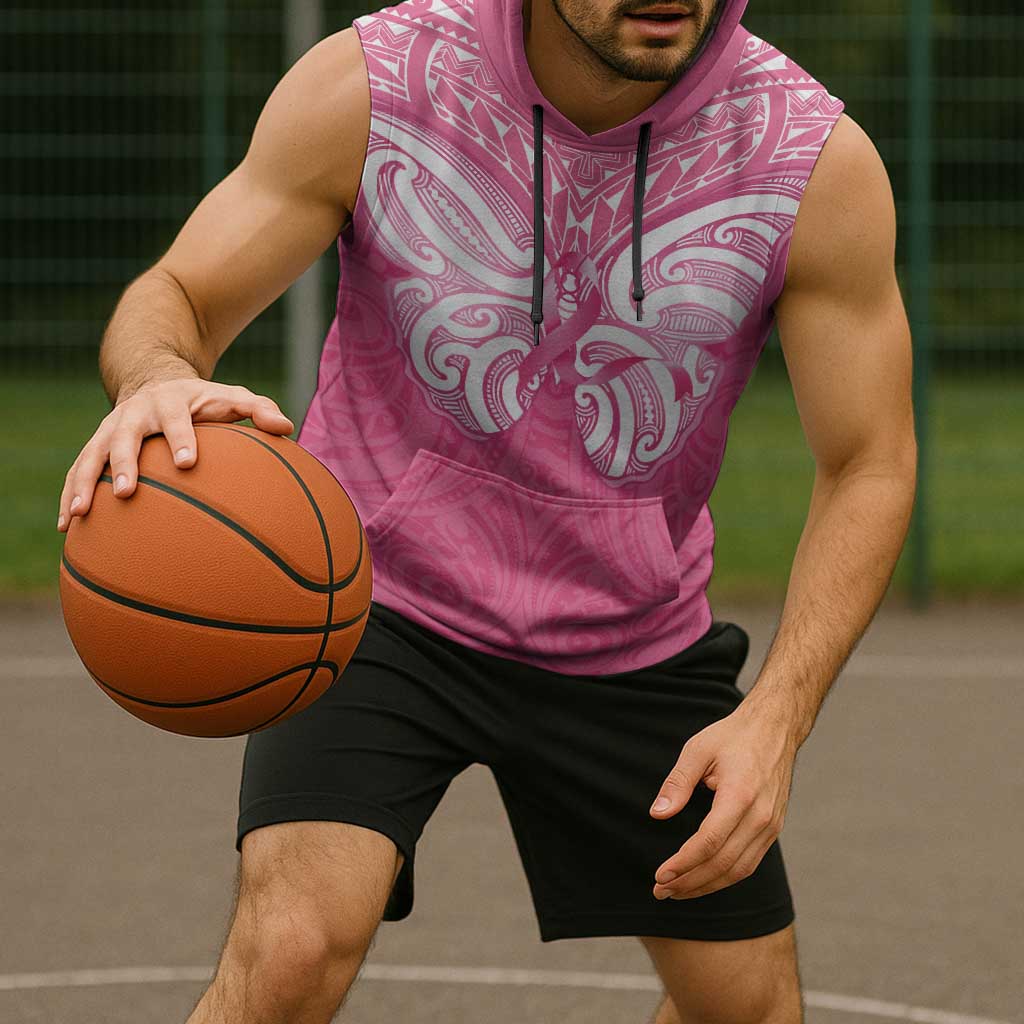 New Zealand Breast Cancer Awareness Sleeveless Hoodie Maori Butterfly Pink Ribbon LT14 - Polynesian Pride
