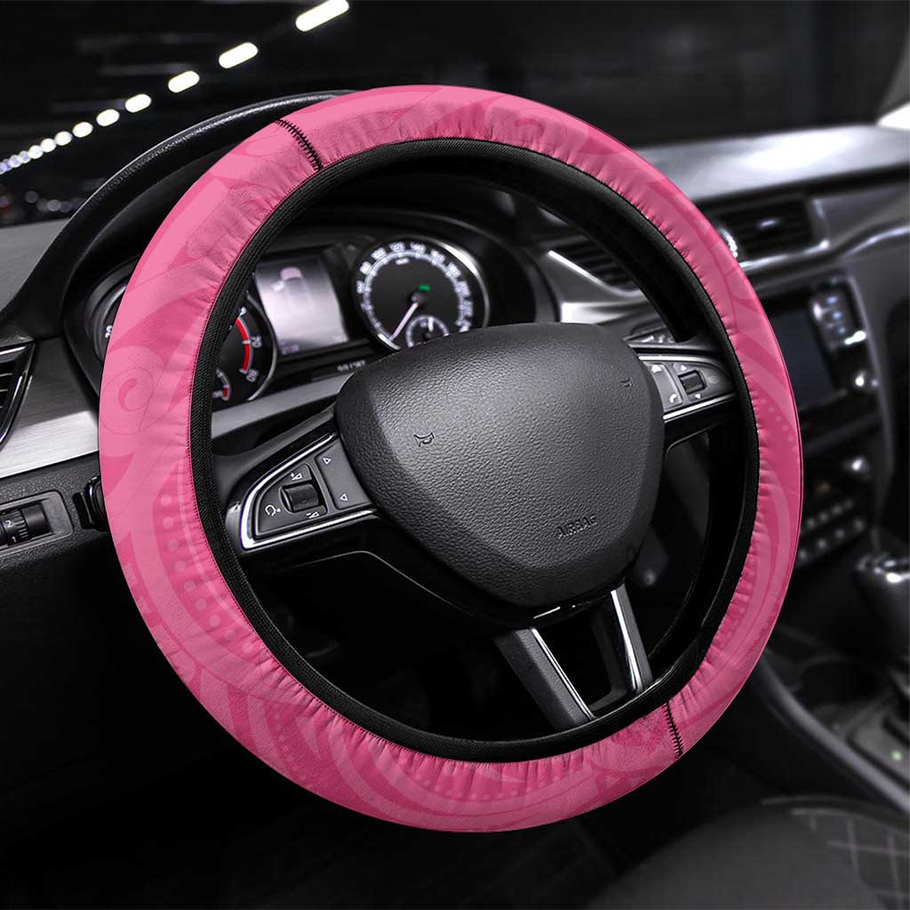 New Zealand Breast Cancer Awareness Steering Wheel Cover Maori Butterfly Pink Ribbon - Polynesian Pride