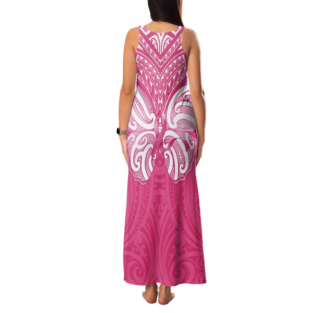 New Zealand Breast Cancer Awareness Tank Maxi Dress Maori Butterfly Pink Ribbon LT14 - Polynesian Pride