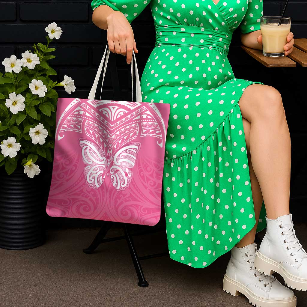 New Zealand Breast Cancer Awareness Tote Bag Maori Butterfly Pink Ribbon - Polynesian Pride