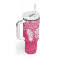 New Zealand Breast Cancer Awareness Tumbler With Handle Maori Butterfly Pink Ribbon LT14 - Polynesian Pride