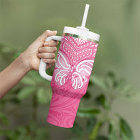 New Zealand Breast Cancer Awareness Tumbler With Handle Maori Butterfly Pink Ribbon LT14 - Polynesian Pride