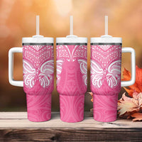 New Zealand Breast Cancer Awareness Tumbler With Handle Maori Butterfly Pink Ribbon LT14 - Polynesian Pride