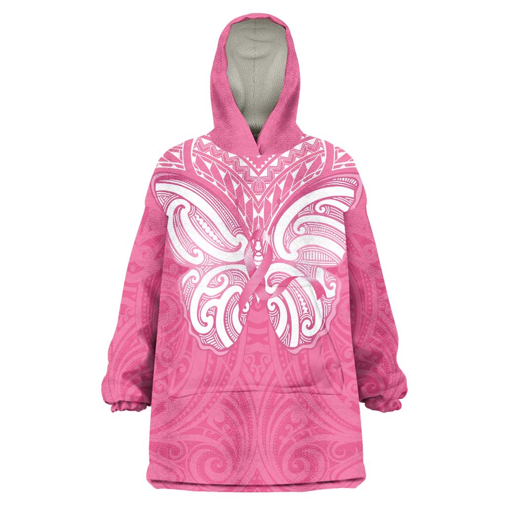 New Zealand Breast Cancer Awareness Wearable Blanket Hoodie Maori Butterfly Pink Ribbon LT14 One Size Pink - Polynesian Pride