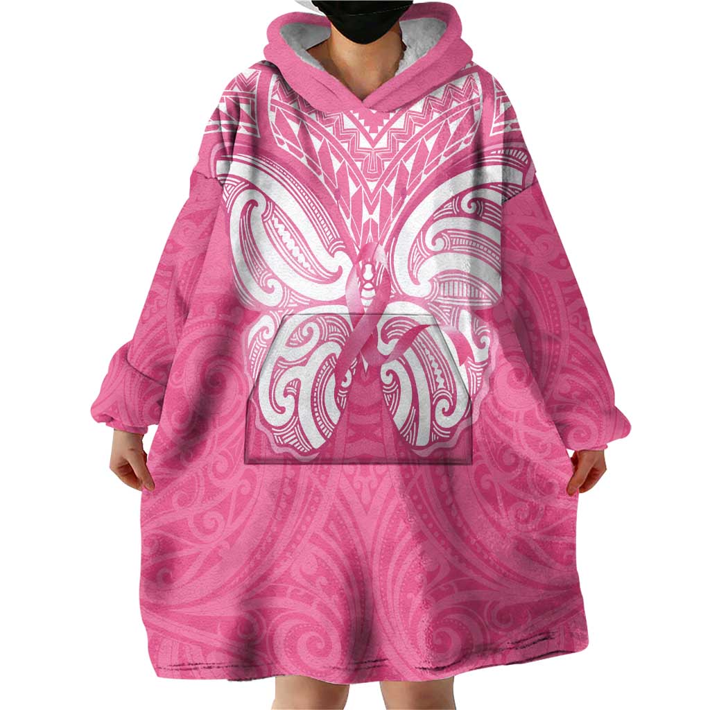 New Zealand Breast Cancer Awareness Wearable Blanket Hoodie Maori Butterfly Pink Ribbon LT14 - Polynesian Pride