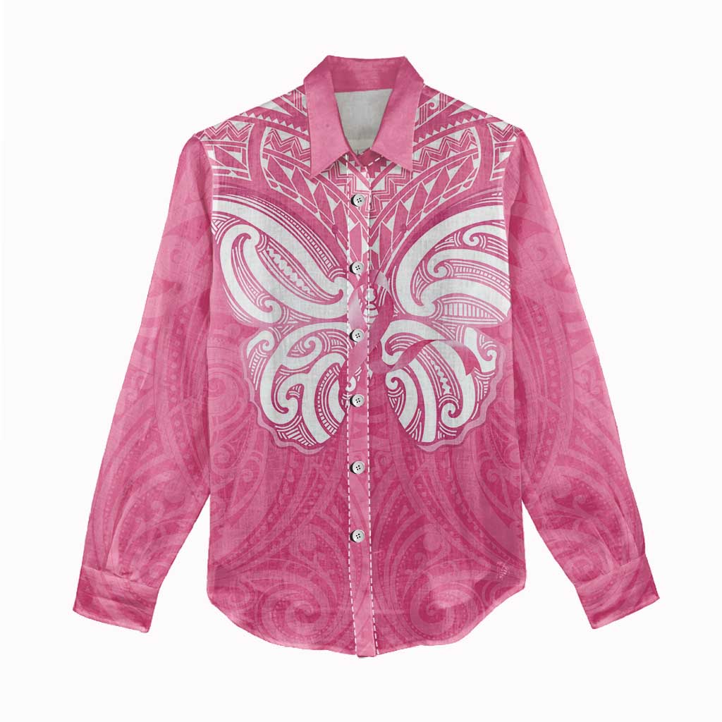 New Zealand Breast Cancer Awareness Women Casual Shirt Maori Butterfly Pink Ribbon LT14 - Polynesian Pride