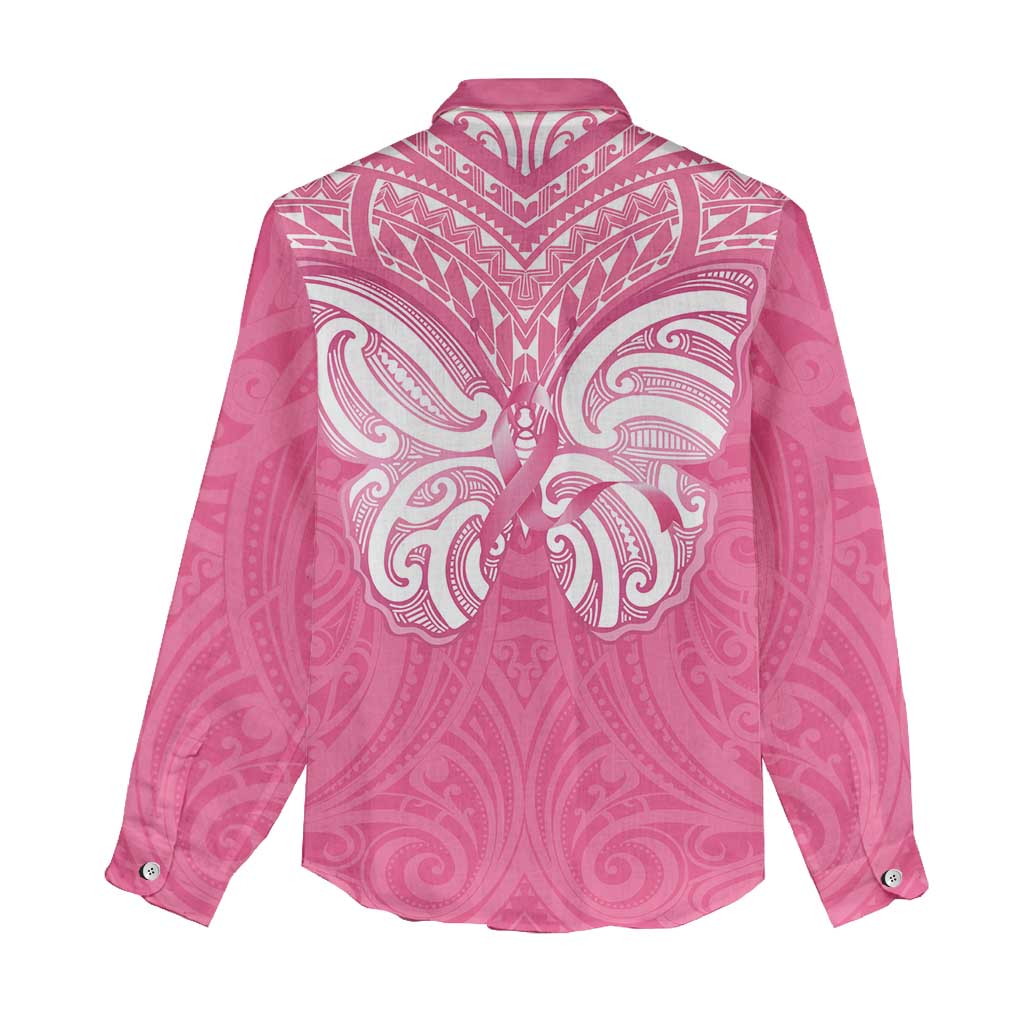 New Zealand Breast Cancer Awareness Women Casual Shirt Maori Butterfly Pink Ribbon LT14 - Polynesian Pride