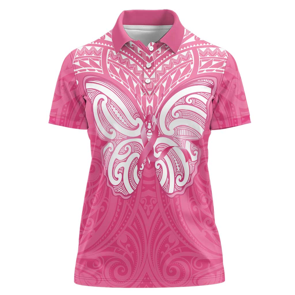 New Zealand Breast Cancer Awareness Women Polo Shirt Maori Butterfly Pink Ribbon LT14 Female Pink - Polynesian Pride