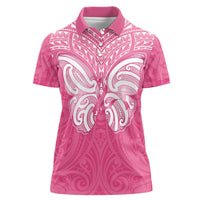New Zealand Breast Cancer Awareness Women Polo Shirt Maori Butterfly Pink Ribbon LT14 Female Pink - Polynesian Pride