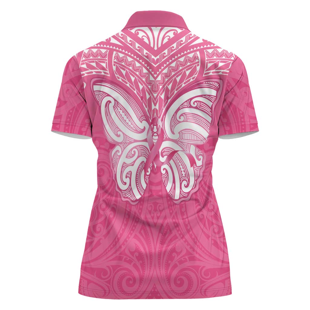 New Zealand Breast Cancer Awareness Women Polo Shirt Maori Butterfly Pink Ribbon LT14 - Polynesian Pride