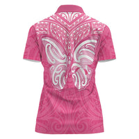 New Zealand Breast Cancer Awareness Women Polo Shirt Maori Butterfly Pink Ribbon LT14 - Polynesian Pride