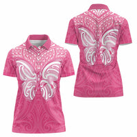 New Zealand Breast Cancer Awareness Women Polo Shirt Maori Butterfly Pink Ribbon LT14 - Polynesian Pride