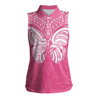 New Zealand Breast Cancer Awareness Women Sleeveless Polo Shirt Maori Butterfly Pink Ribbon LT14 Female Pink - Polynesian Pride