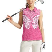 New Zealand Breast Cancer Awareness Women Sleeveless Polo Shirt Maori Butterfly Pink Ribbon LT14 - Polynesian Pride