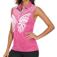 New Zealand Breast Cancer Awareness Women Sleeveless Polo Shirt Maori Butterfly Pink Ribbon LT14 - Polynesian Pride