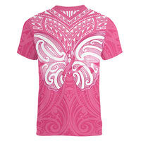New Zealand Breast Cancer Awareness Women V-Neck T-Shirt Maori Butterfly Pink Ribbon LT14 - Polynesian Pride
