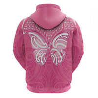 New Zealand Breast Cancer Awareness Zip Hoodie Maori Butterfly Pink Ribbon LT14 - Polynesian Pride