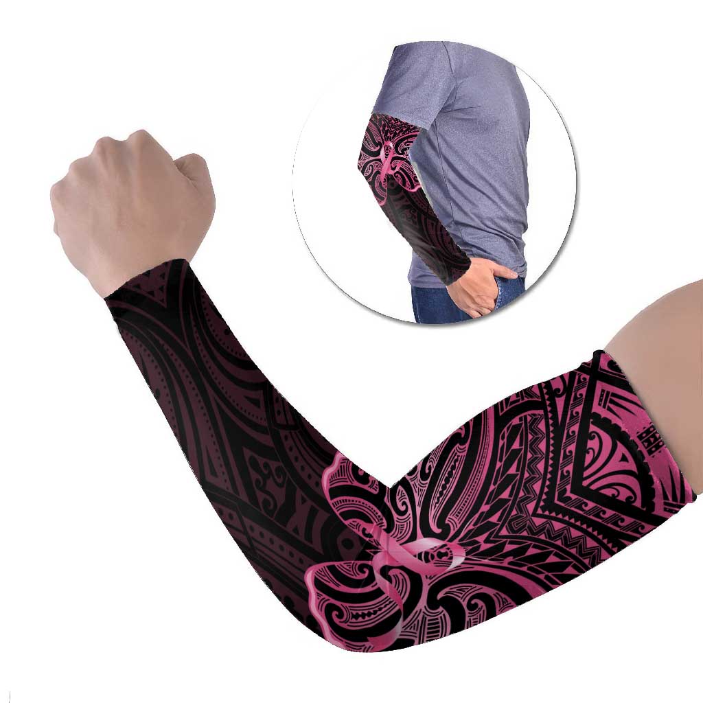 New Zealand Breast Cancer Awareness Arm Sleeves Maori Butterfly Pink Ribbon Black Version - Polynesian Pride