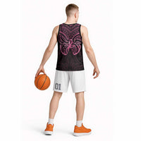 New Zealand Breast Cancer Awareness Basketball Jersey Maori Butterfly Pink Ribbon Black Version LT14 - Polynesian Pride