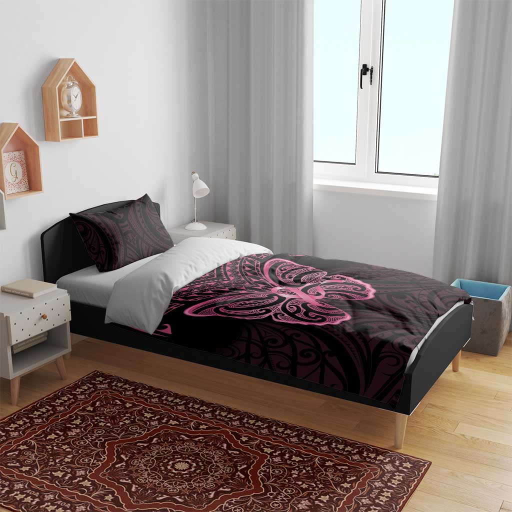 New Zealand Breast Cancer Awareness Bedding Set Maori Butterfly Pink Ribbon Black Version - Polynesian Pride