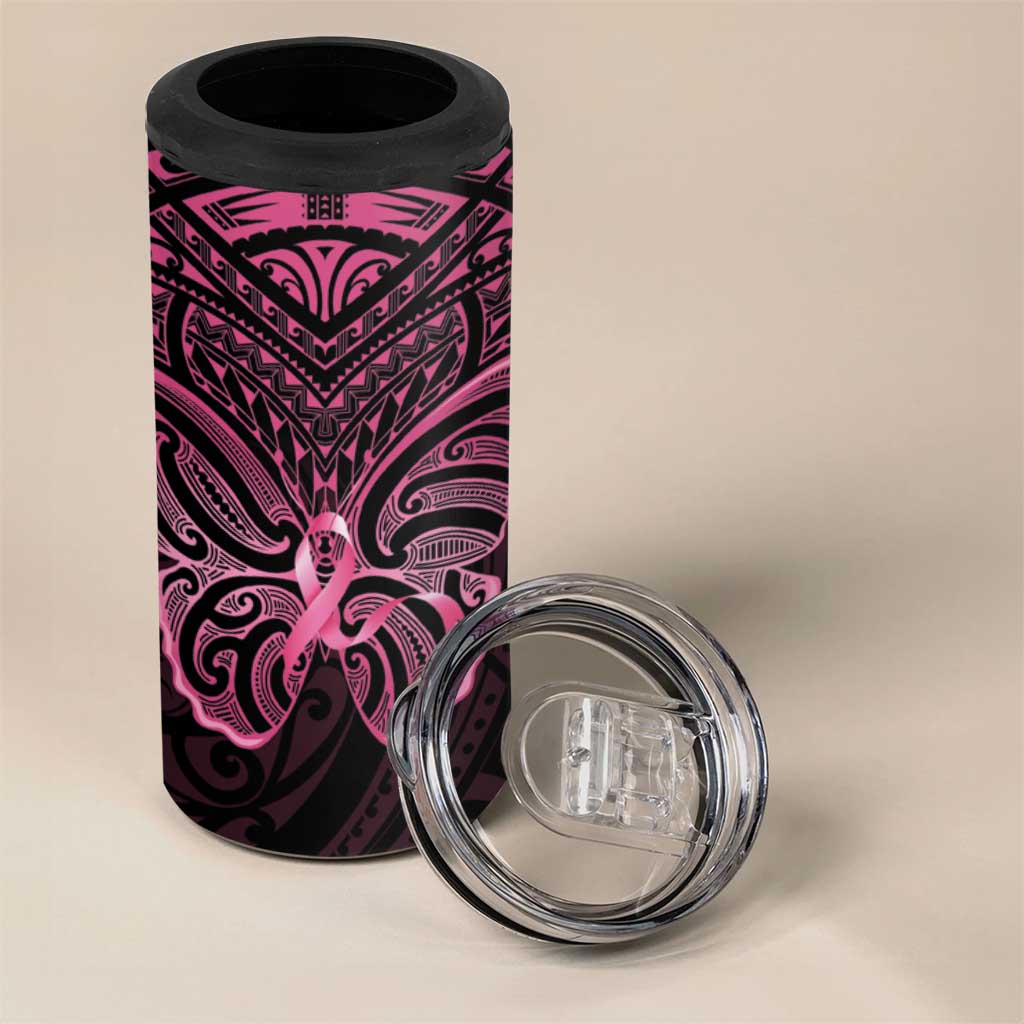 New Zealand Breast Cancer Awareness 4 in 1 Can Cooler Tumbler Maori Butterfly Pink Ribbon Black Version LT14 - Polynesian Pride