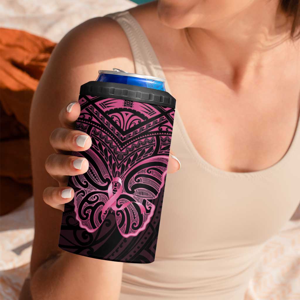New Zealand Breast Cancer Awareness 4 in 1 Can Cooler Tumbler Maori Butterfly Pink Ribbon Black Version LT14 - Polynesian Pride