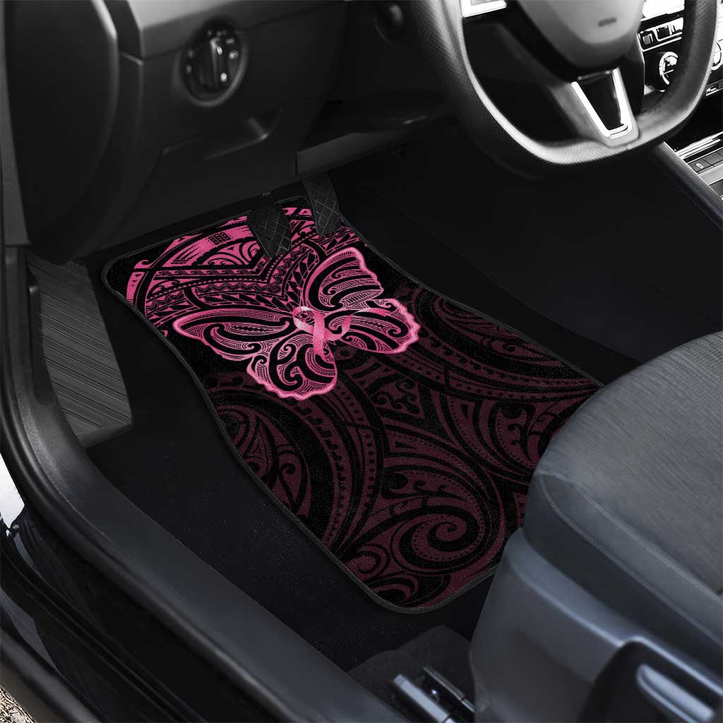 New Zealand Breast Cancer Awareness Car Mats Maori Butterfly Pink Ribbon Black Version - Polynesian Pride