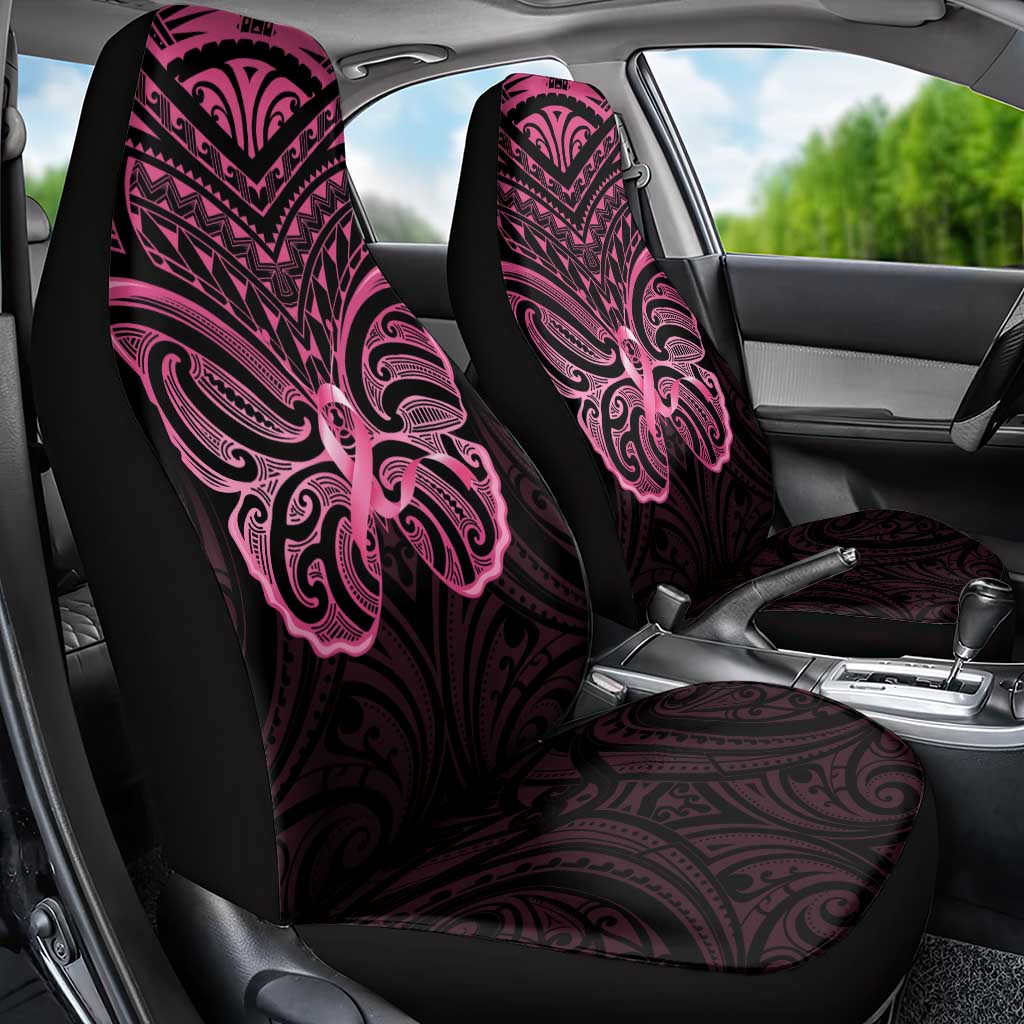 New Zealand Breast Cancer Awareness Car Seat Cover Maori Butterfly Pink Ribbon Black Version LT14 - Polynesian Pride