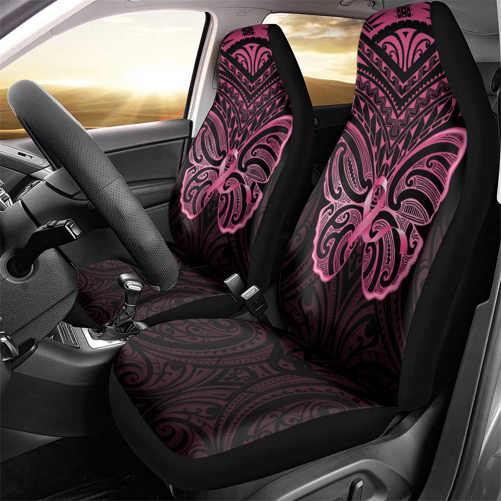New Zealand Breast Cancer Awareness Car Seat Cover Maori Butterfly Pink Ribbon Black Version LT14 - Polynesian Pride
