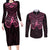 New Zealand Breast Cancer Awareness Couples Matching Long Sleeve Bodycon Dress and Long Sleeve Button Shirt Maori Butterfly Pink Ribbon Black Version - Polynesian Pride