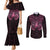 New Zealand Breast Cancer Awareness Couples Matching Mermaid Dress and Long Sleeve Button Shirt Maori Butterfly Pink Ribbon Black Version - Polynesian Pride