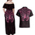 New Zealand Breast Cancer Awareness Couples Matching Off Shoulder Maxi Dress and Hawaiian Shirt Maori Butterfly Pink Ribbon Black Version - Polynesian Pride
