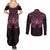 New Zealand Breast Cancer Awareness Couples Matching Summer Maxi Dress and Long Sleeve Button Shirt Maori Butterfly Pink Ribbon Black Version - Polynesian Pride