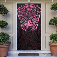 New Zealand Breast Cancer Awareness Door Cover Maori Butterfly Pink Ribbon Black Version LT14 Black - Polynesian Pride