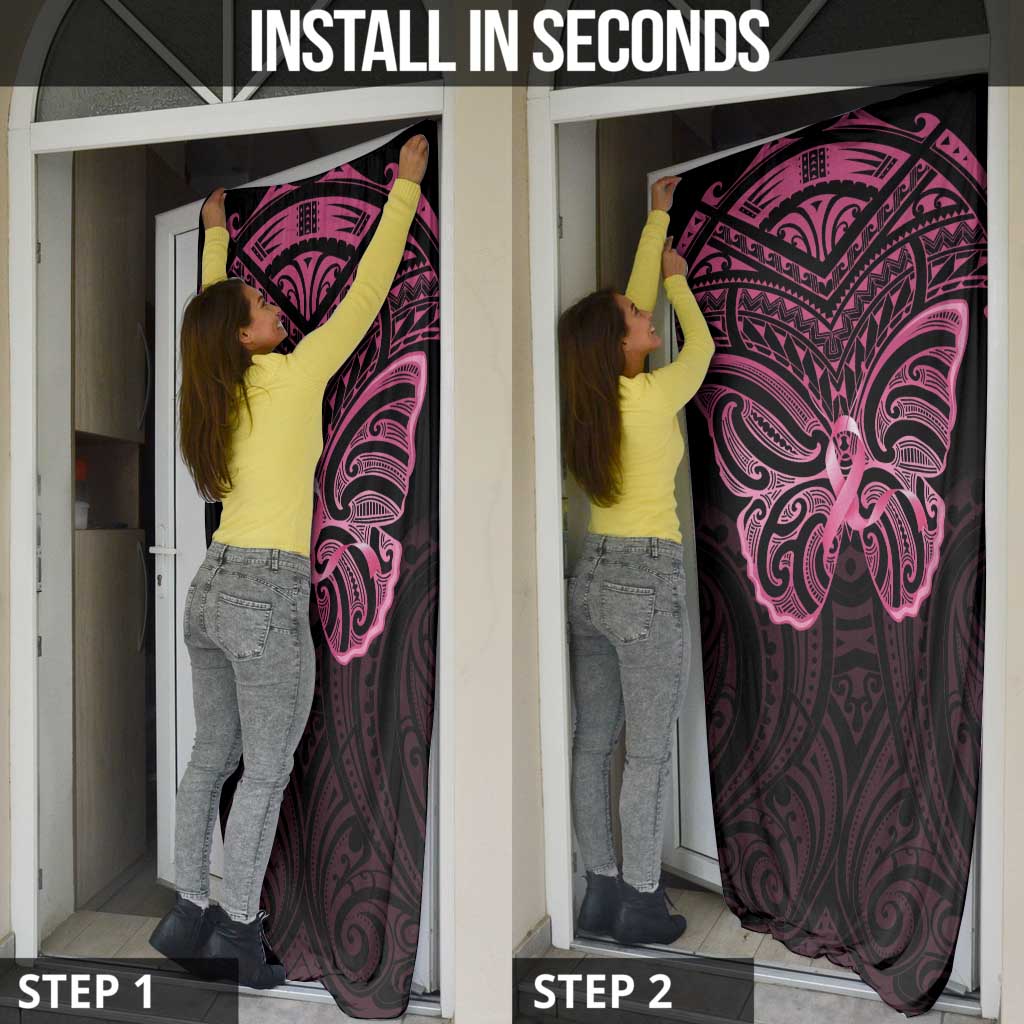 New Zealand Breast Cancer Awareness Door Cover Maori Butterfly Pink Ribbon Black Version LT14 - Polynesian Pride