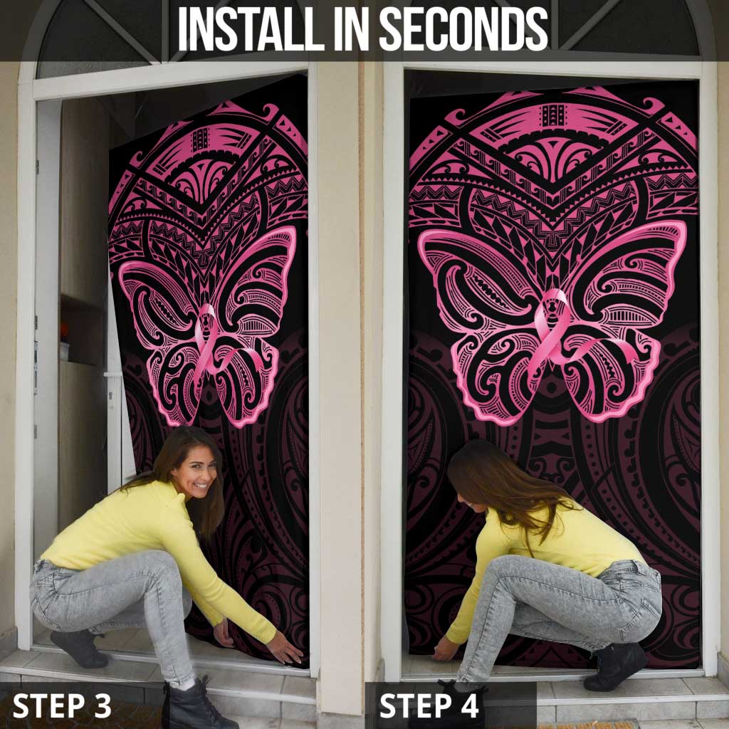 New Zealand Breast Cancer Awareness Door Cover Maori Butterfly Pink Ribbon Black Version LT14 - Polynesian Pride