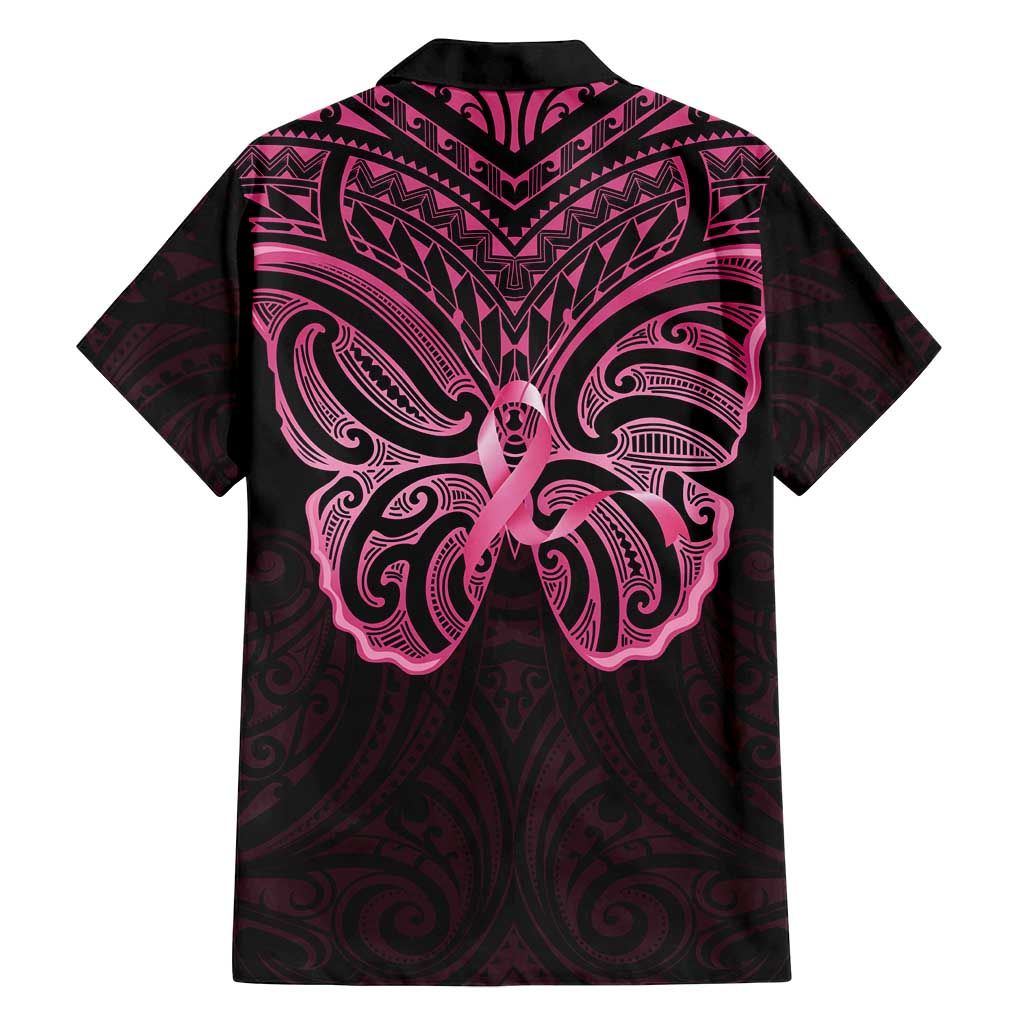New Zealand Breast Cancer Awareness Family Matching Long Sleeve Bodycon Dress and Hawaiian Shirt Maori Butterfly Pink Ribbon Black Version LT14 - Polynesian Pride