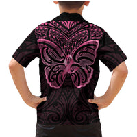 New Zealand Breast Cancer Awareness Family Matching Mermaid Dress and Hawaiian Shirt Maori Butterfly Pink Ribbon Black Version LT14 - Polynesian Pride